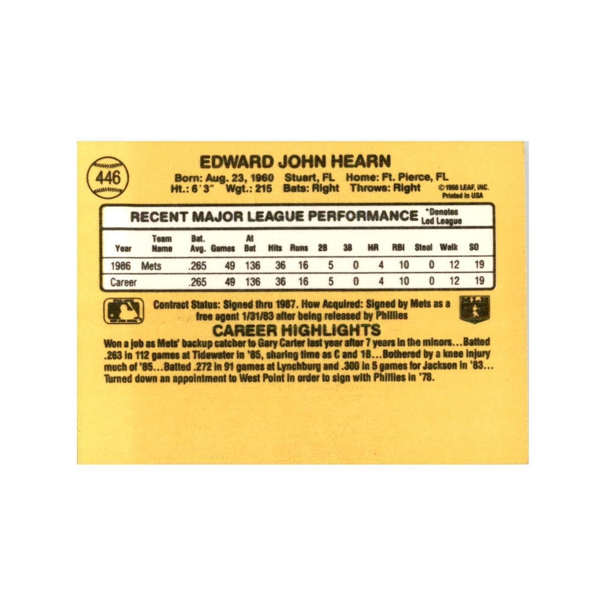 1987 Donruss Ed Hearn Baseball Cards #446