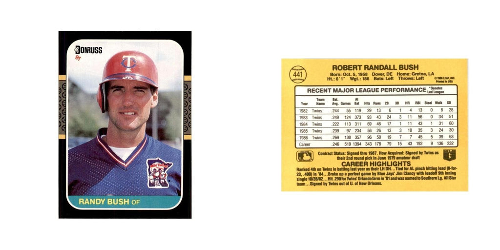 1987 Donruss Randy Bush Baseball Cards #441