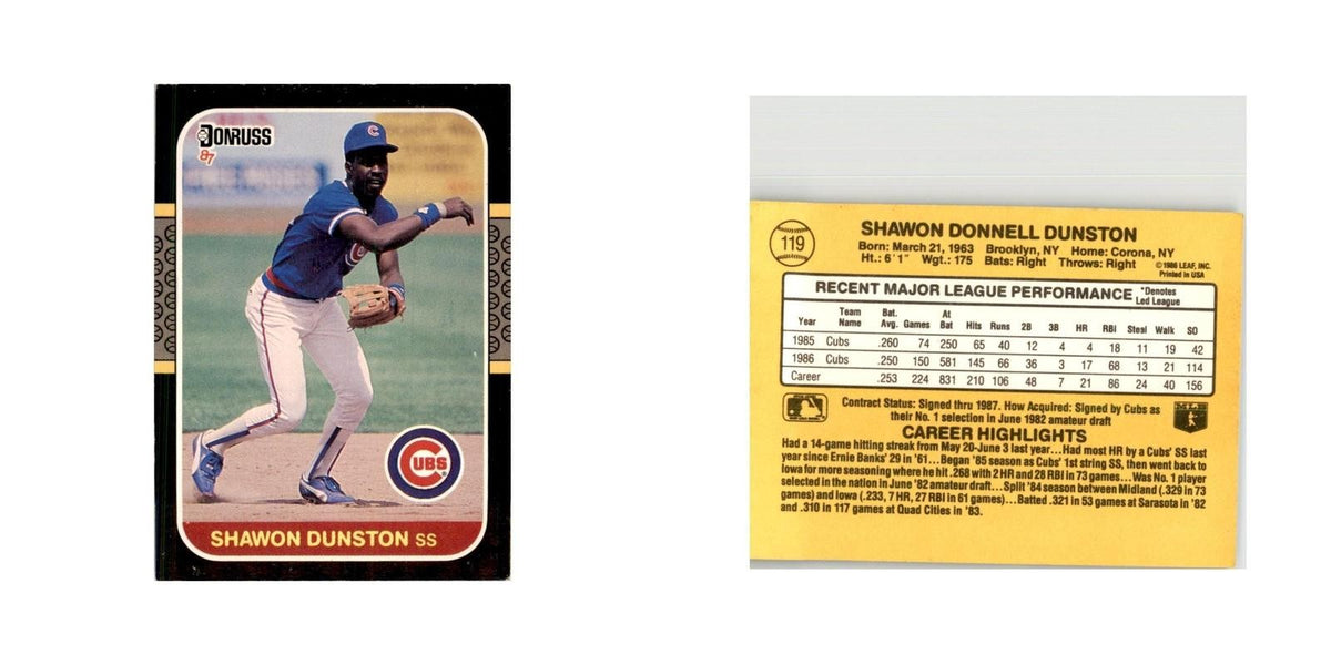 1987 Donruss Shawon Dunston Baseball Cards #119