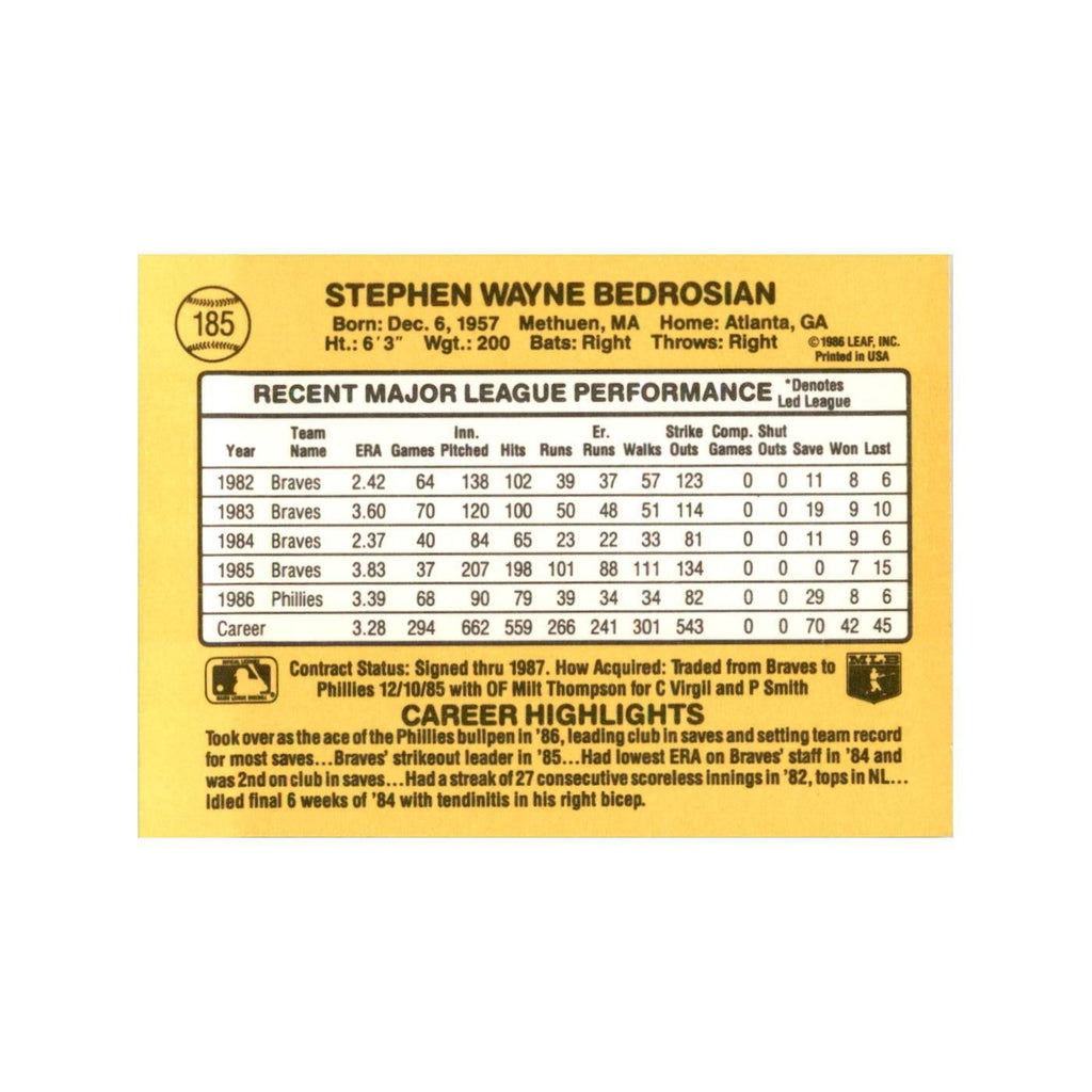 1987 Donruss Steve Bedrosian Baseball Cards #185