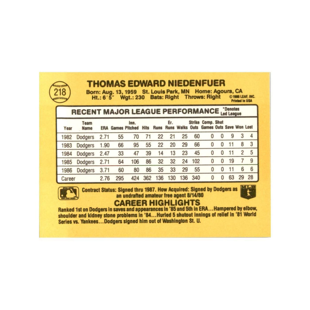 1987 Donruss Tom Niedenfuer Baseball Cards #218