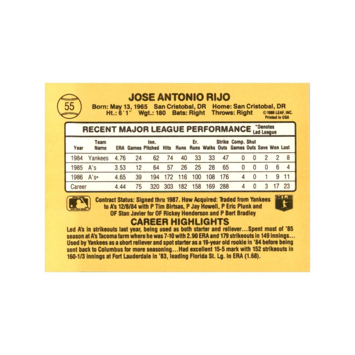 1987 Donruss Jose Rijo Baseball Cards #55