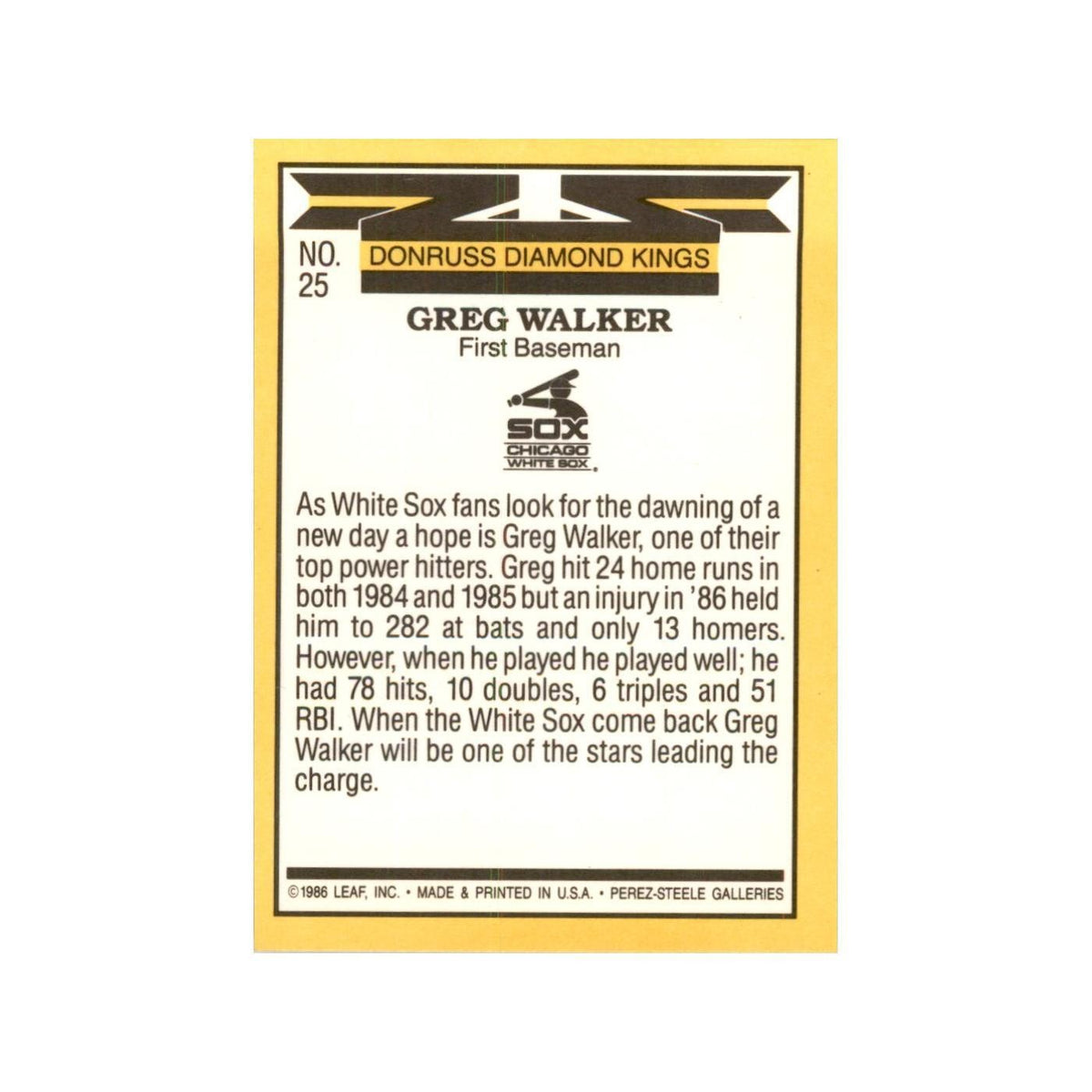 1987 Donruss Greg Walker Baseball Cards #25