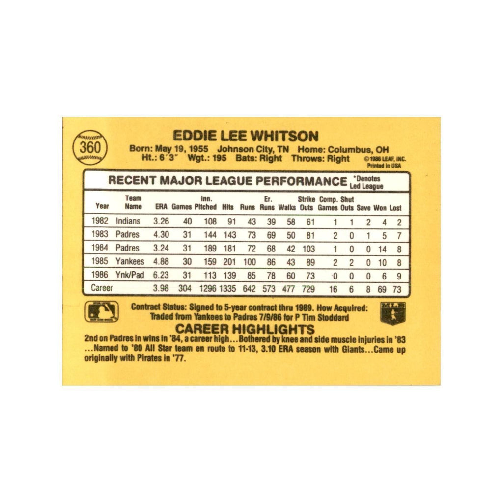1987 Donruss Ed Whitson Baseball Cards #360
