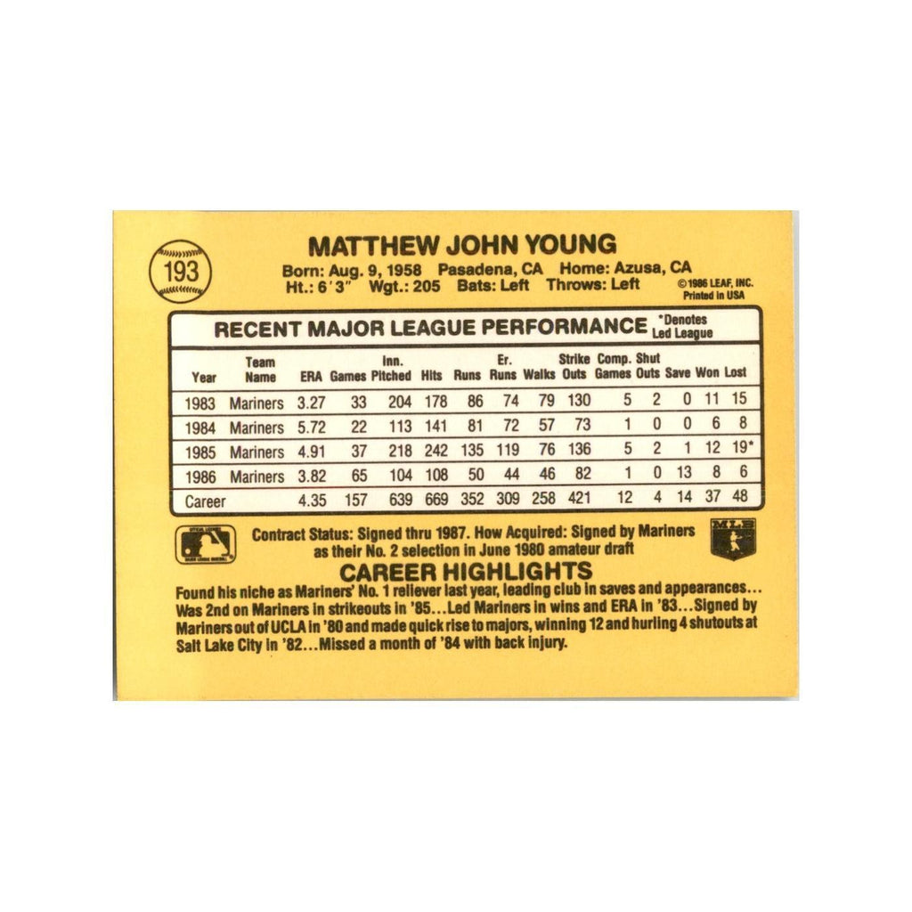 1987 Donruss Matt Young Baseball Cards #193