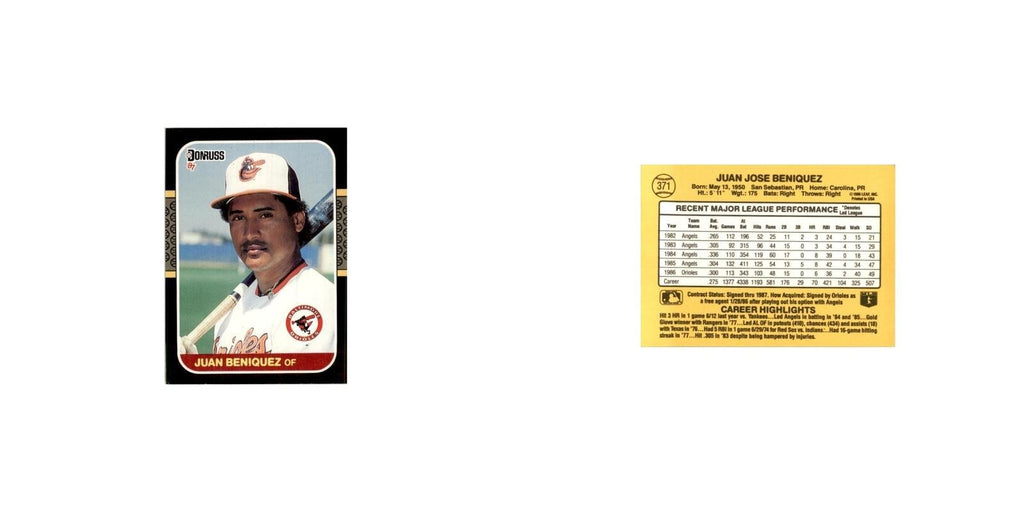 1987 Donruss Juan Beniquez Baseball Cards #371