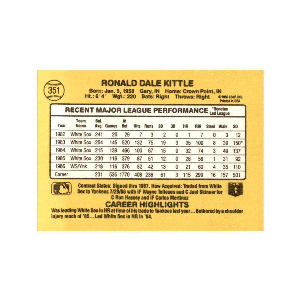 1987 Donruss Ron Kittle Baseball Cards #351