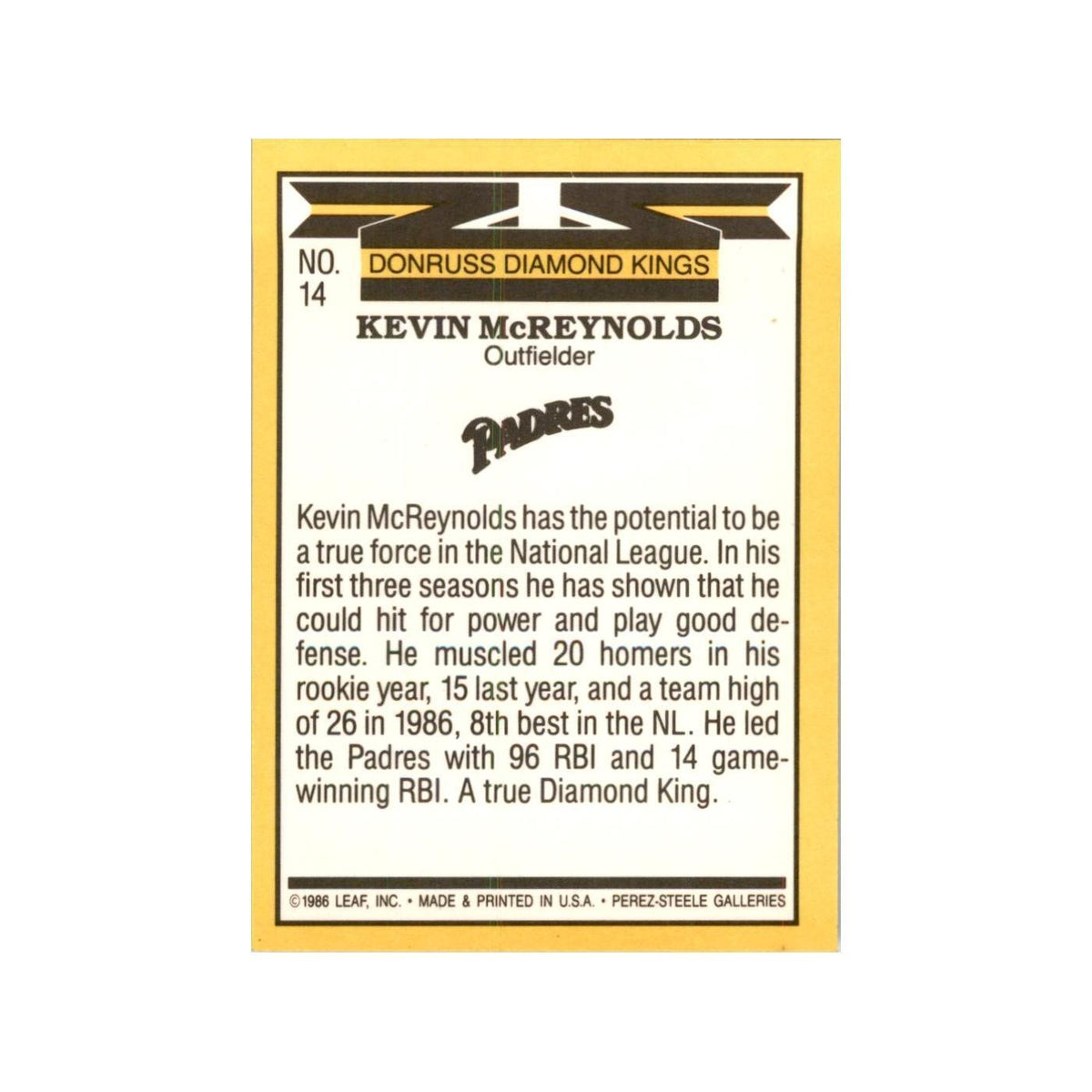 1987 Donruss Kevin McReynolds Baseball Cards #14