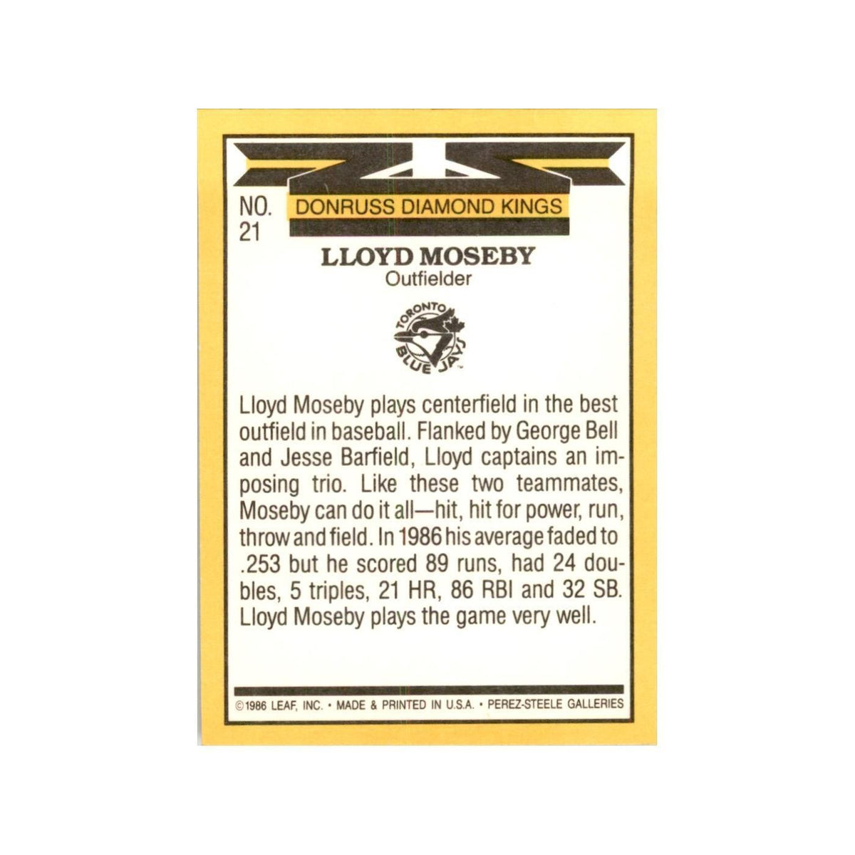 1987 Donruss Lloyd Moseby Baseball Cards #21