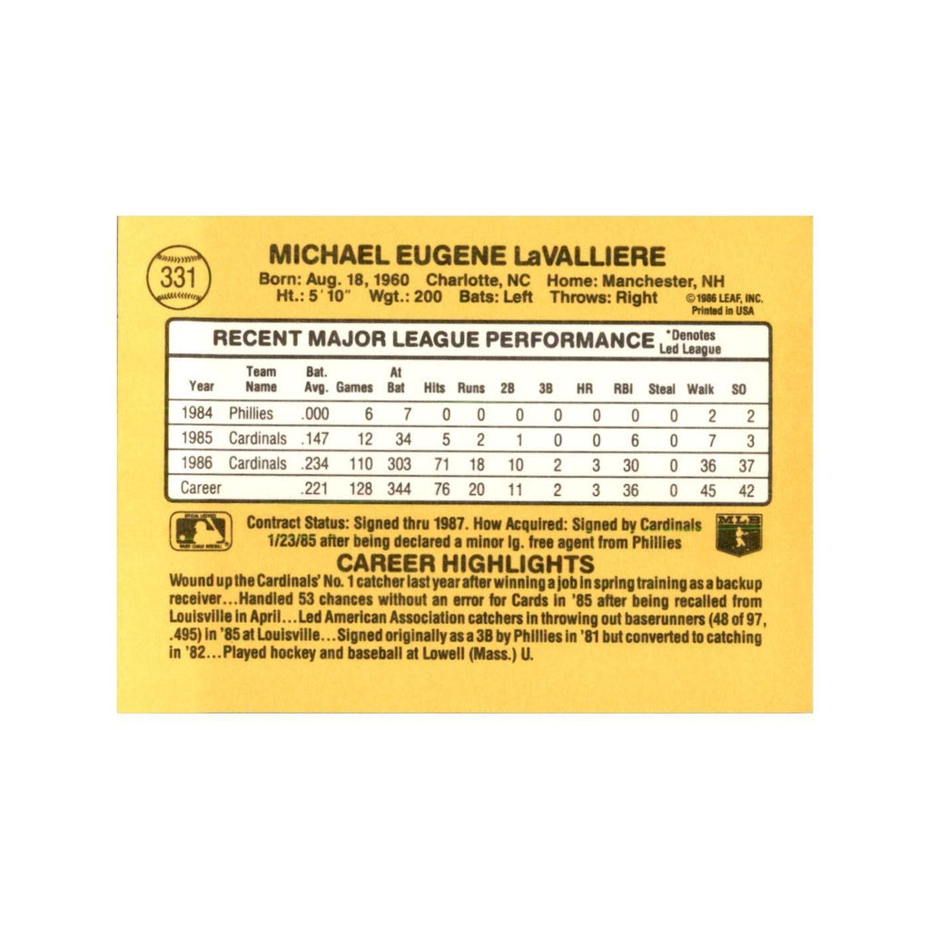1987 Donruss Mike LaValliere Baseball Cards #331