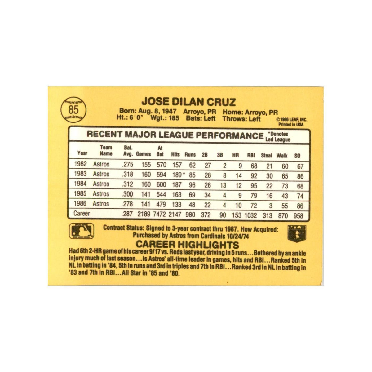 1987 Donruss Jose Cruz Baseball Cards #85