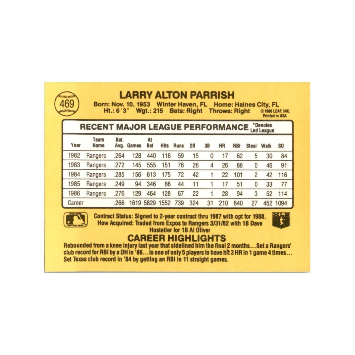 1987 Donruss Larry Parrish Baseball Cards #469