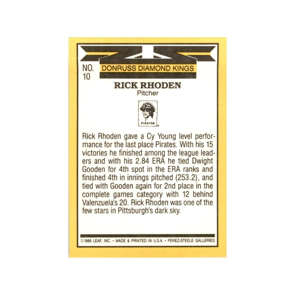 1987 Donruss Rick Rhoden Baseball Cards #10