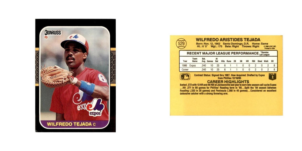 1987 Donruss Wilfredo Tejada Baseball Cards #529