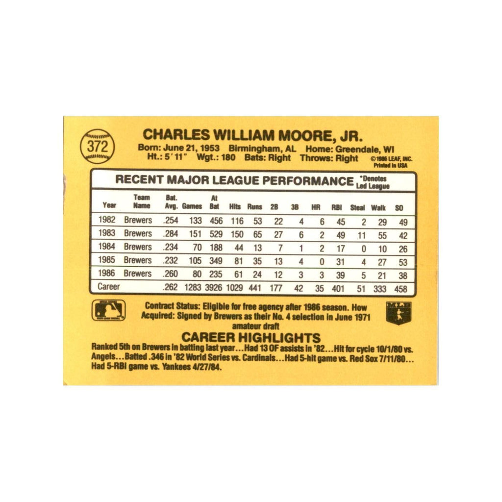 1987 Donruss Charlie Moore Baseball Cards #372