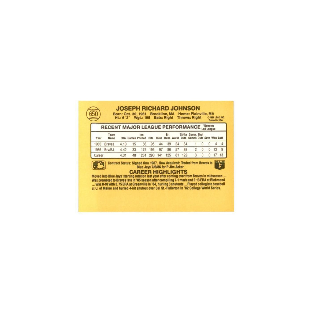1987 Donruss Joe Johnson Baseball Cards #650
