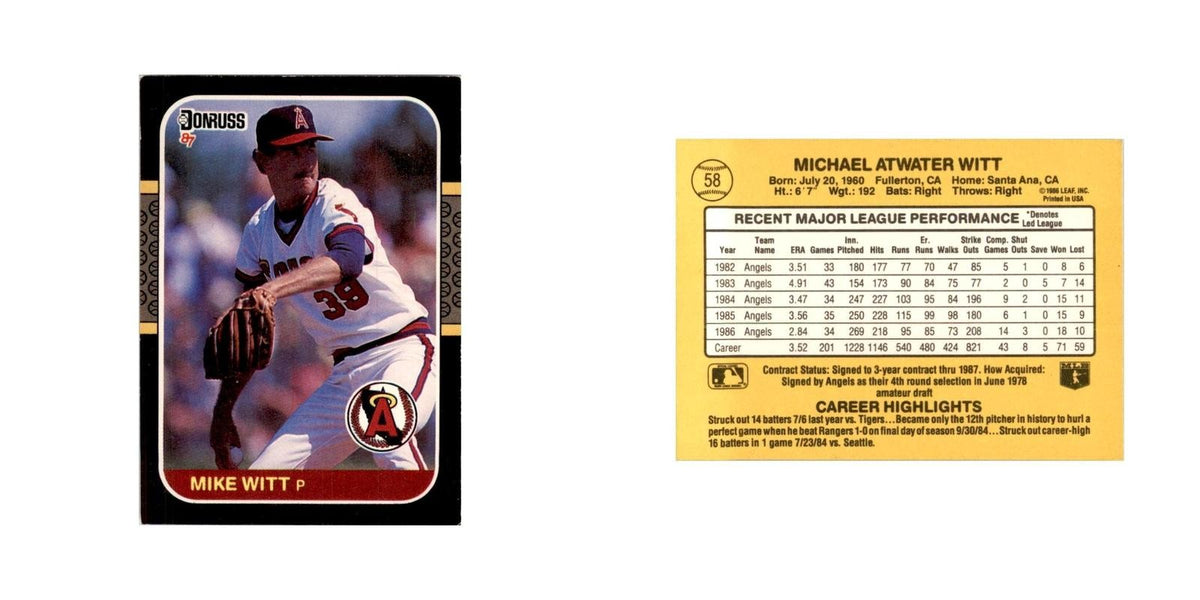 1987 Donruss Mike Witt Baseball Cards #58