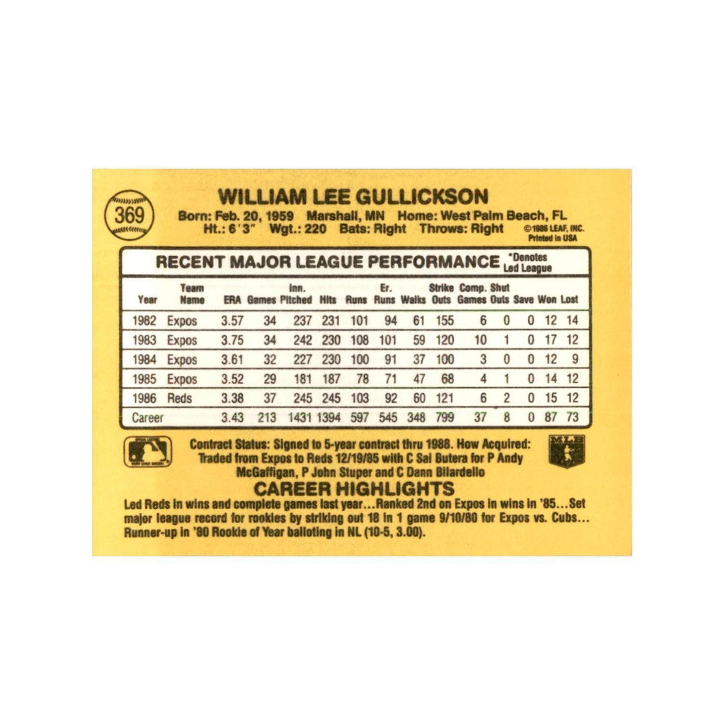 1987 Donruss Bill Gullickson Baseball Cards #369