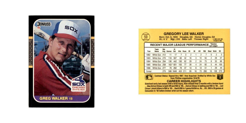 1987 Donruss Greg Walker Baseball Cards #59