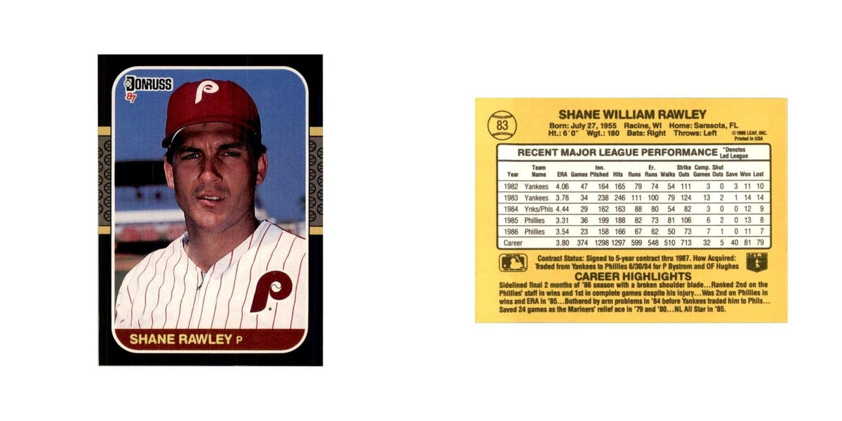 1987 Donruss Shane Rawley Baseball Cards #83