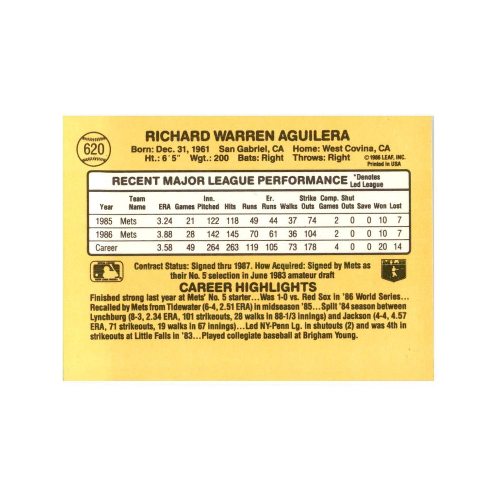 1987 Donruss Rick Aguilera Baseball Cards #620