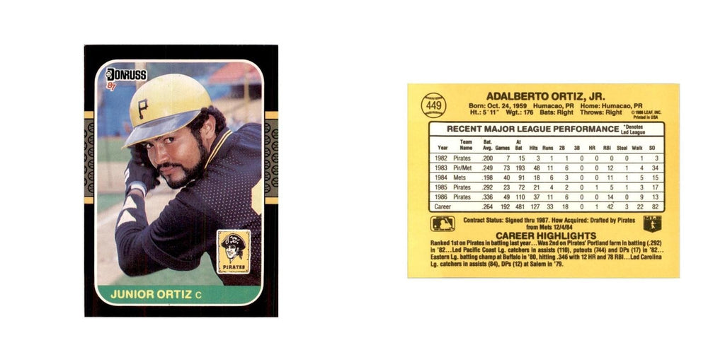 1987 Donruss Junior Ortiz Baseball Cards #449