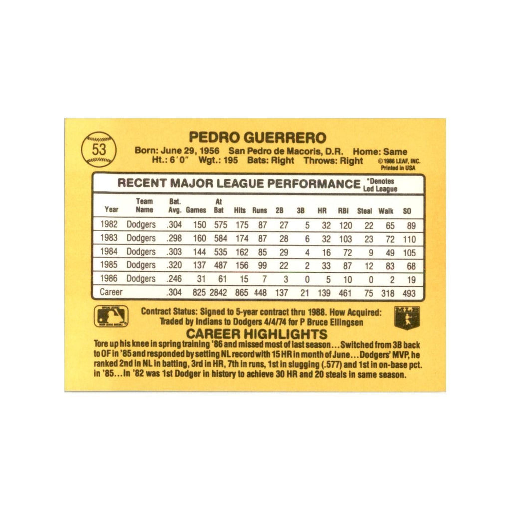 1987 Donruss Pedro Guerrero Baseball Cards #53