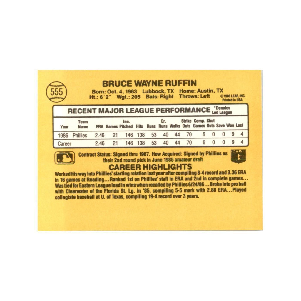 1987 Donruss Bruce Ruffin Baseball Cards #555