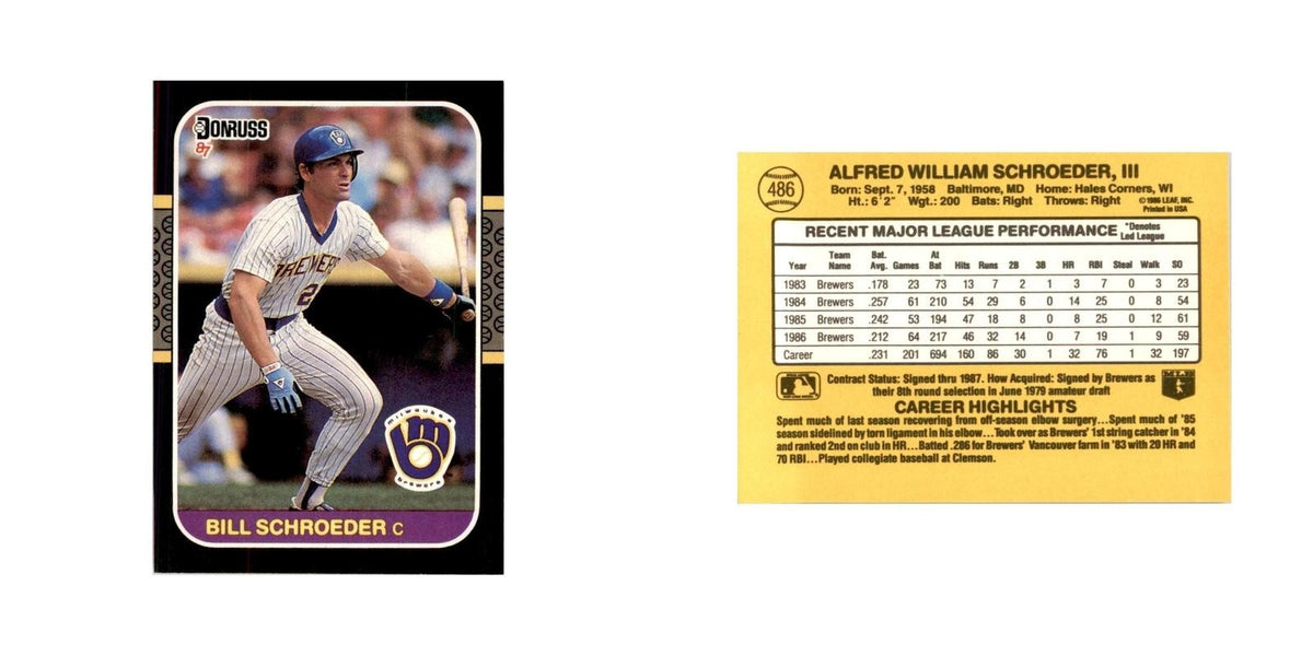 1987 Donruss Bill Schroeder Baseball Cards #486