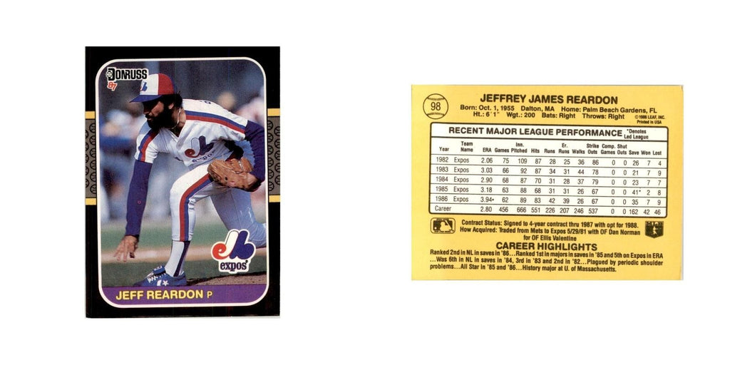 1987 Donruss Jeff Reardon Baseball Cards #98