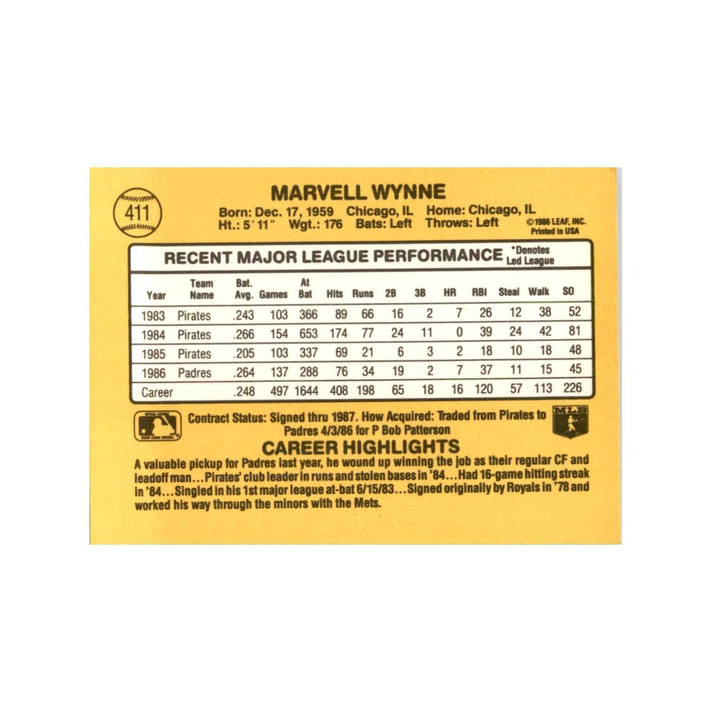 1987 Donruss Marvell Wynne Baseball Cards #411
