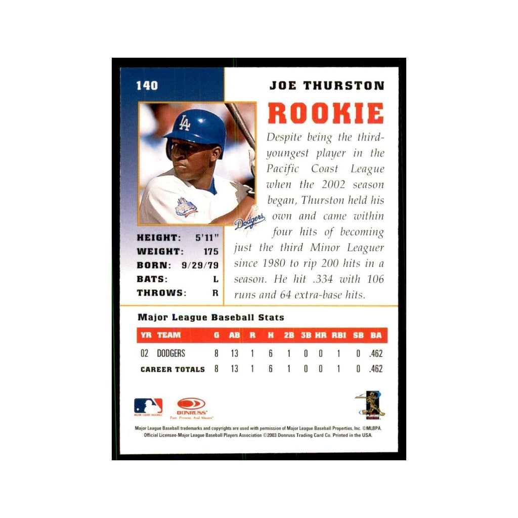 2003 Donruss Champions Joe Thurston Baseball Cards #140