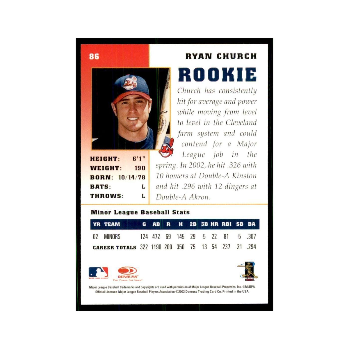 2003 Donruss Champions Ryan Church Baseball Cards #86