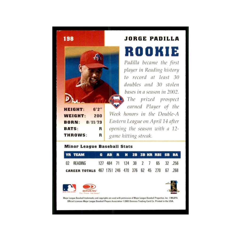 2003 Donruss Champions Jorge Padilla Baseball Cards #198