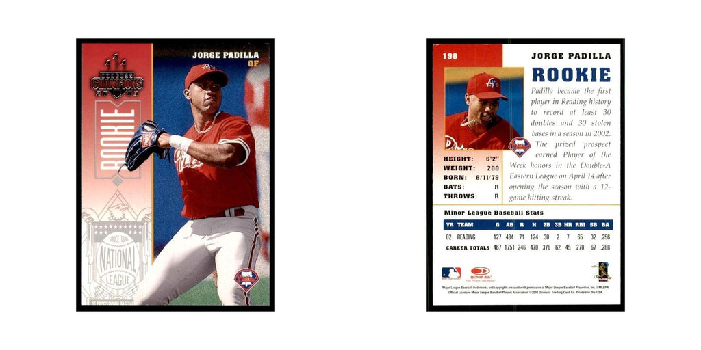 2003 Donruss Champions Jorge Padilla Baseball Cards #198