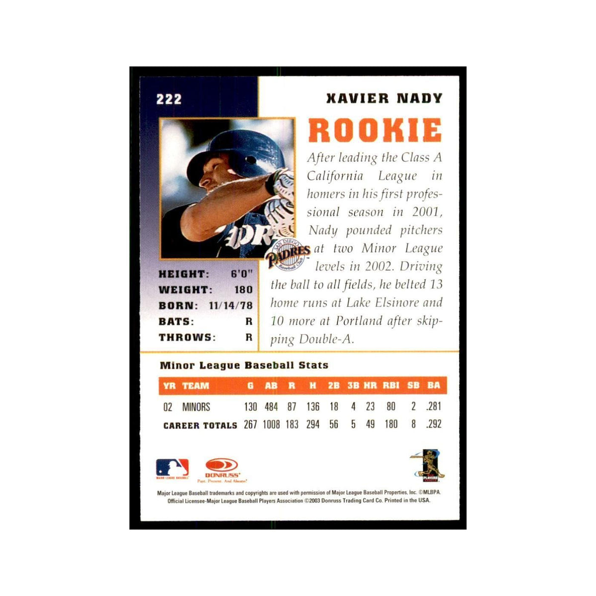 2003 Donruss Champions Xavier Nady Baseball Cards #222