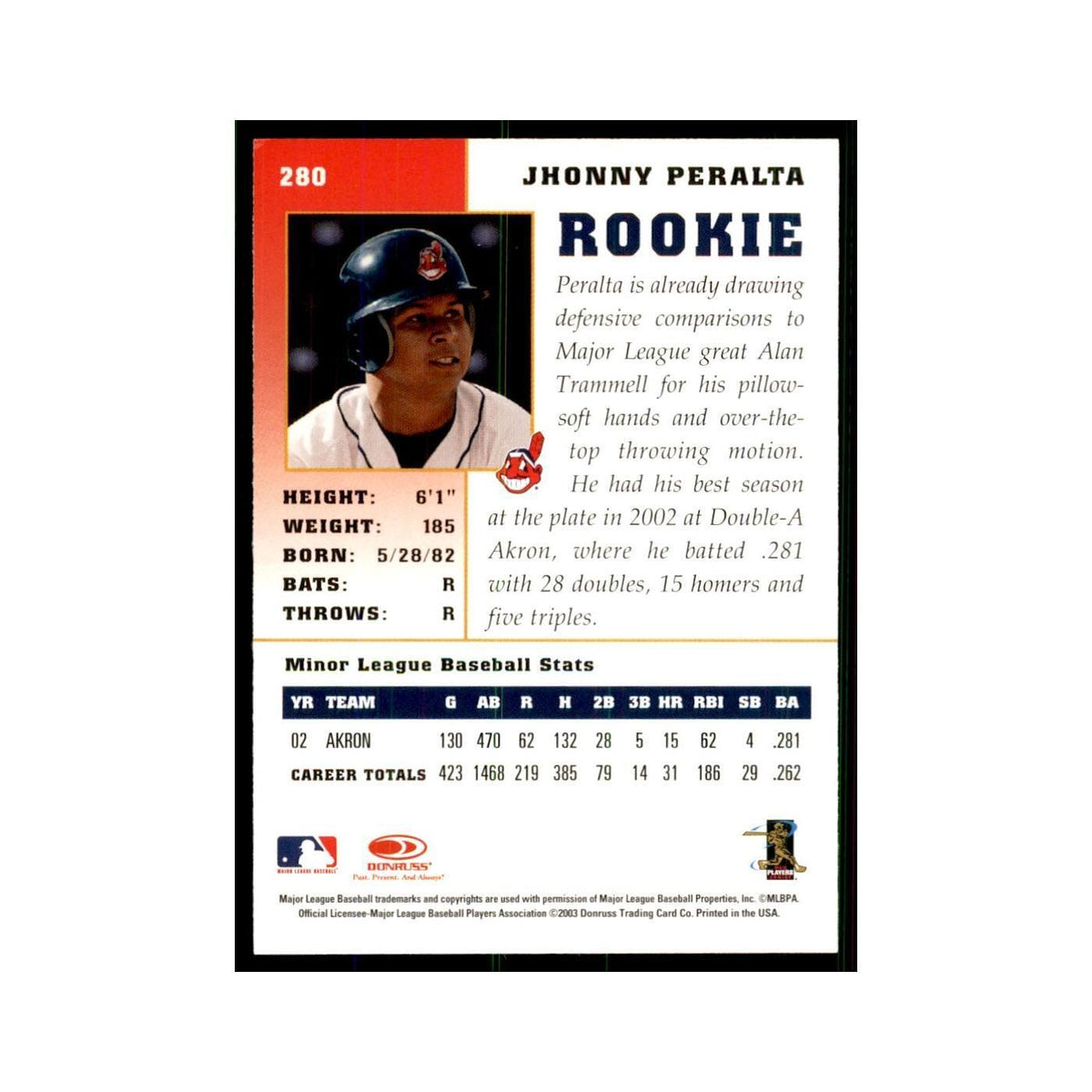 2003 Donruss Champions Jhonny Peralta Baseball Cards #280