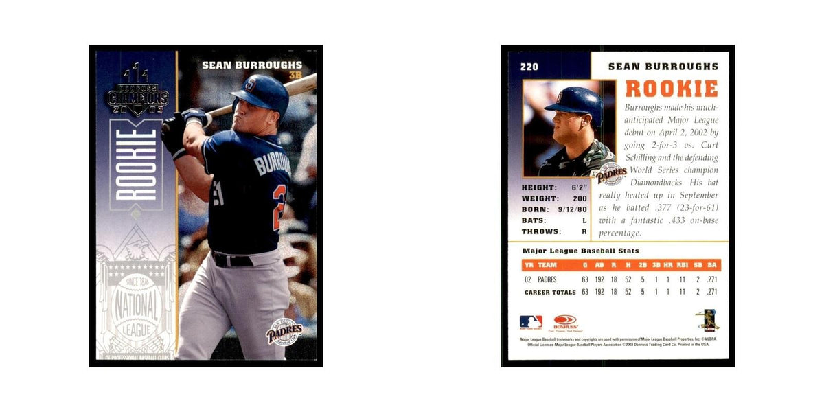 2003 Donruss Champions Sean Burroughs Baseball Cards #220