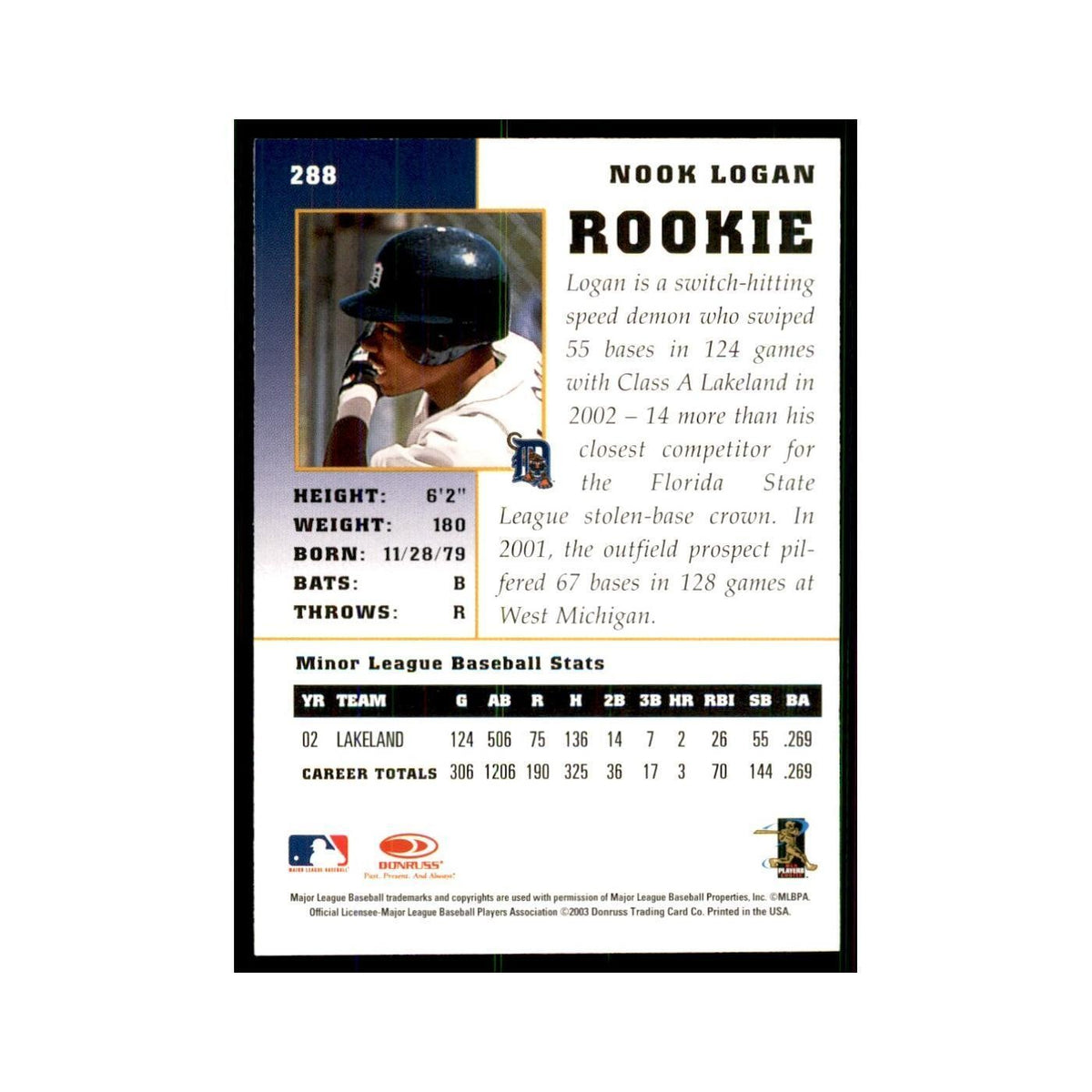 2003 Donruss Champions Nook Logan Baseball Cards #288