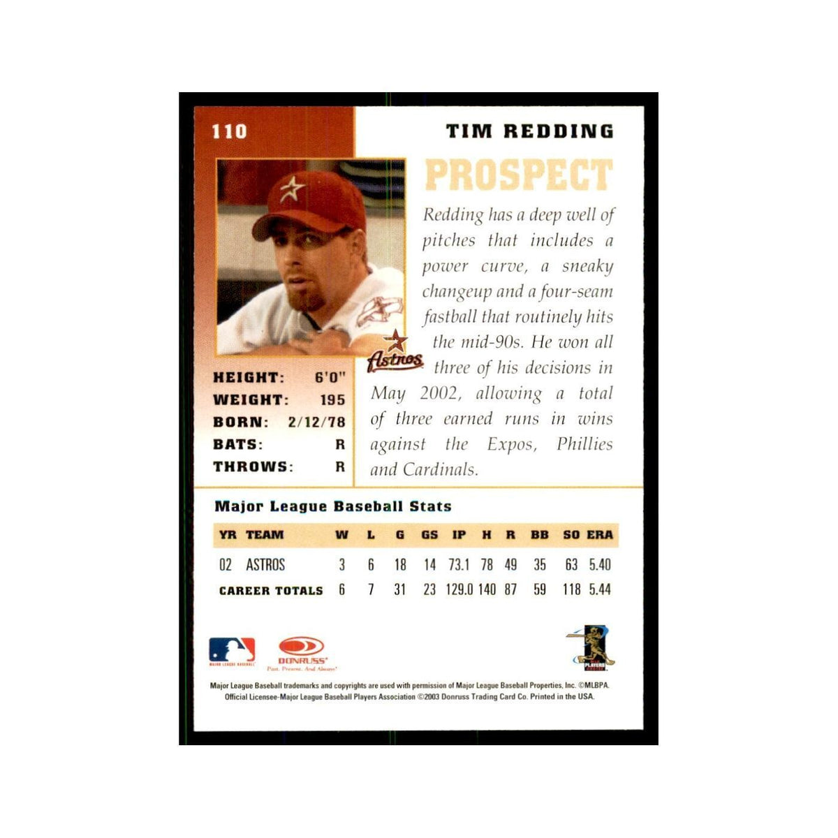 2003 Donruss Champions Tim Redding Baseball Cards #110