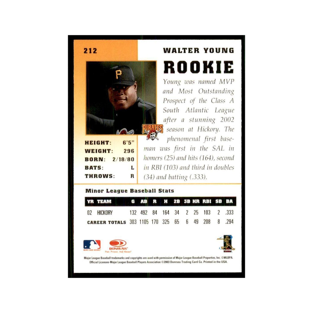 2003 Donruss Champions Walter Young Baseball Cards #212
