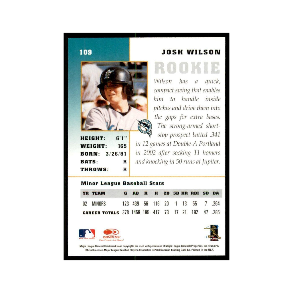 2003 Donruss Champions Josh Wilson Baseball Cards #109