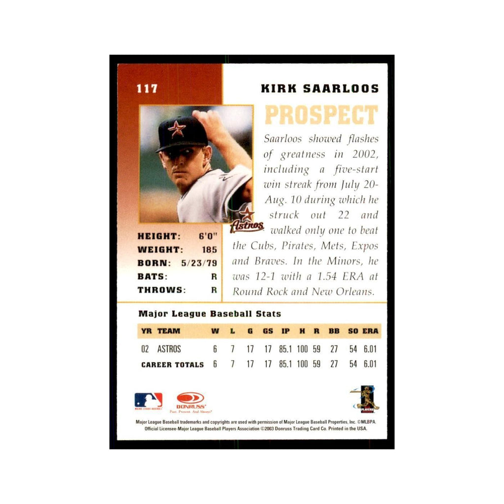 2003 Donruss Champions Kirk Saarloos Baseball Cards #117