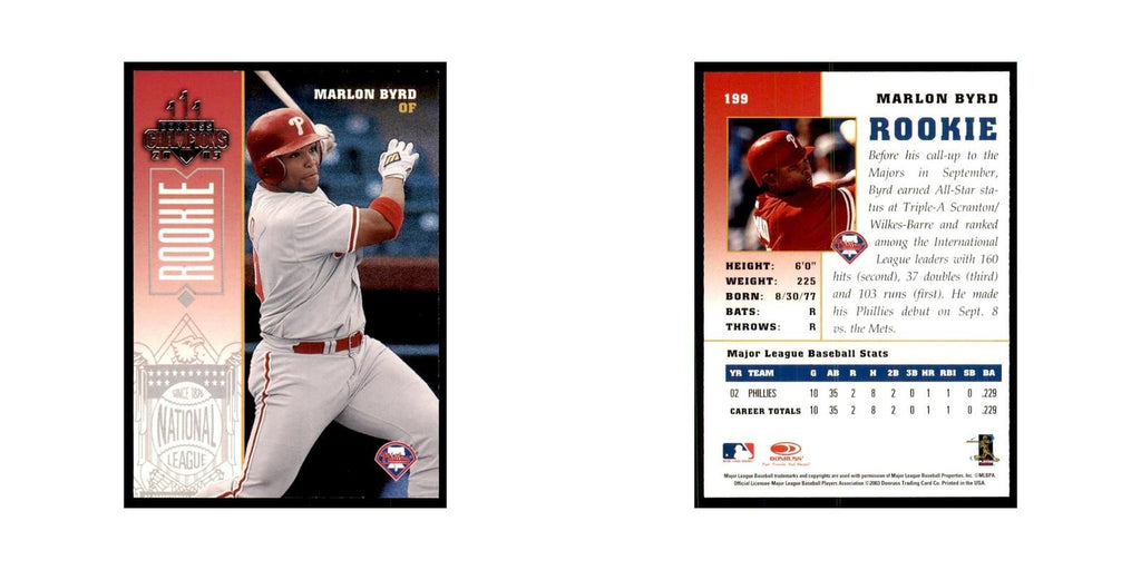 2003 Donruss Champions Marlon Byrd Baseball Cards #199