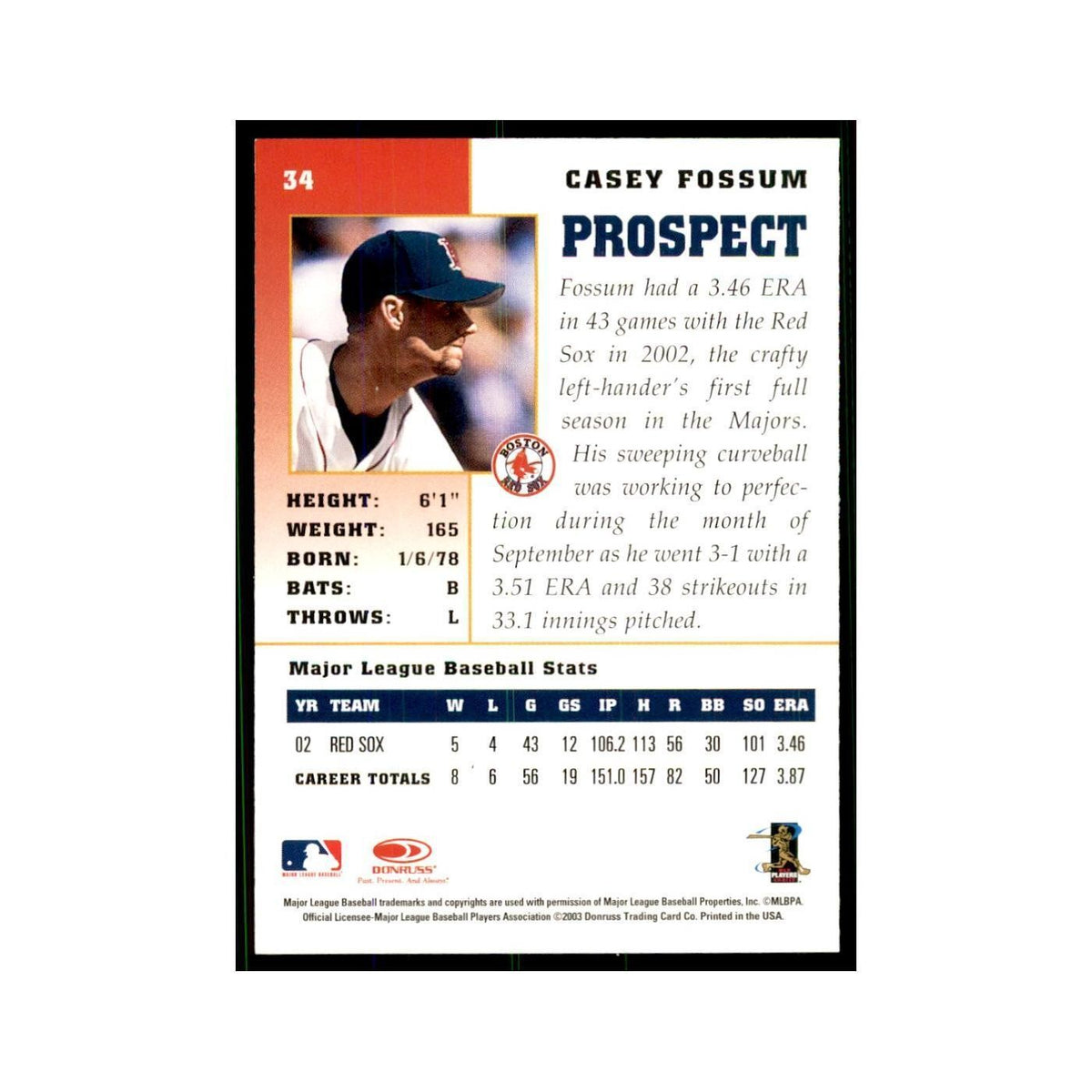 2003 Donruss Champions Casey Fossum Baseball Cards #34