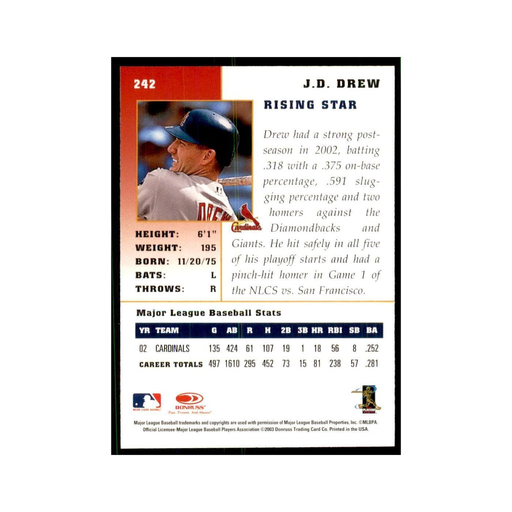2003 Donruss Champions J.D. Drew Baseball Cards #242
