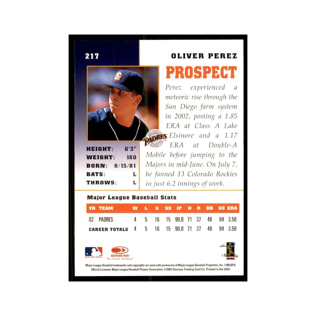 2003 Donruss Champions Oliver Perez Baseball Cards #217