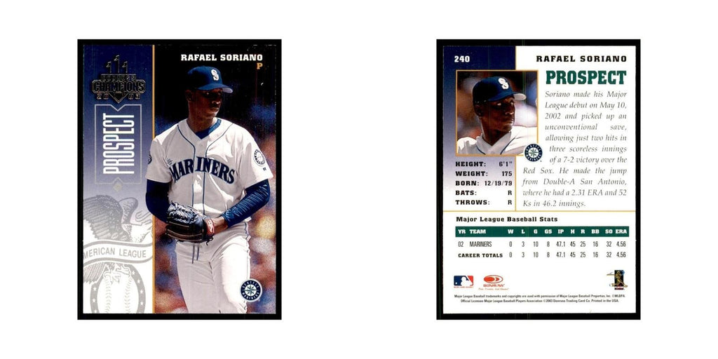 2003 Donruss Champions Rafael Soriano Baseball Cards #240