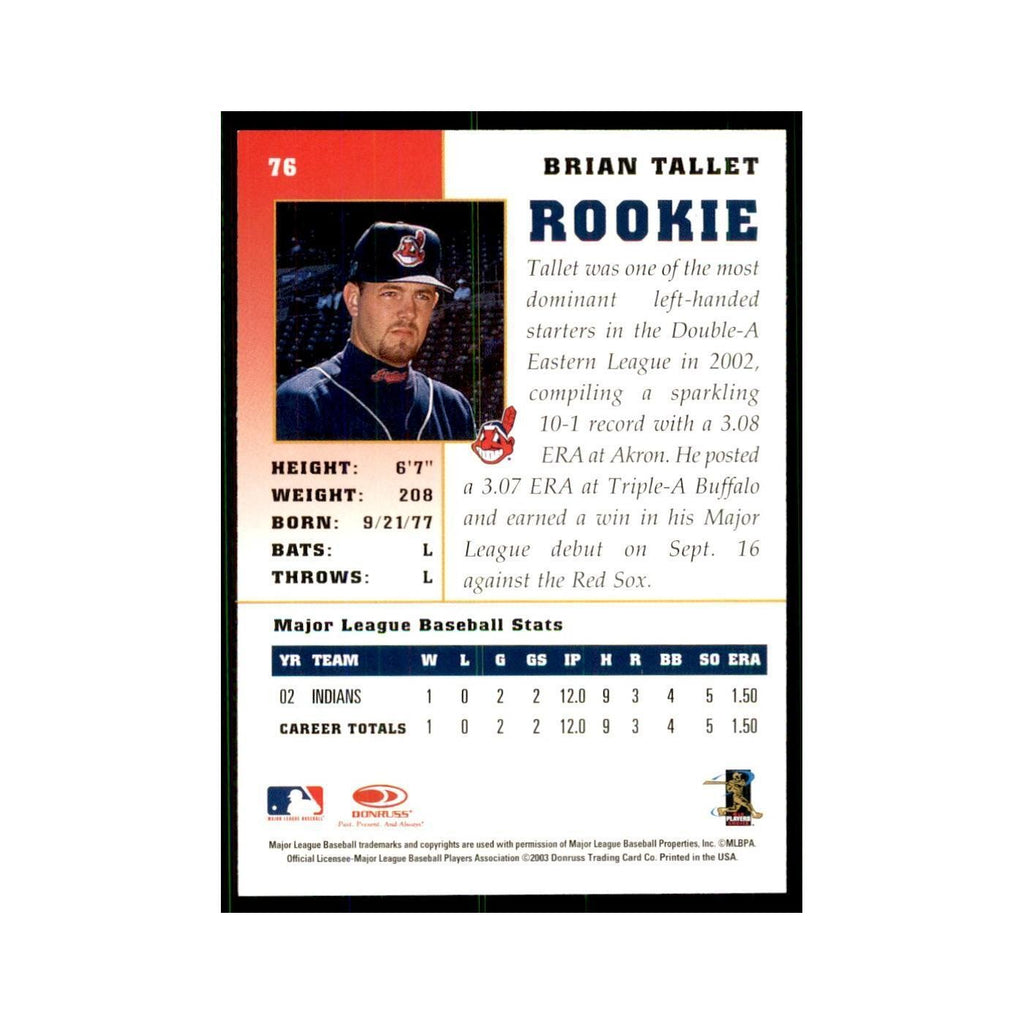 2003 Donruss Champions Brian Tallet Baseball Cards #76