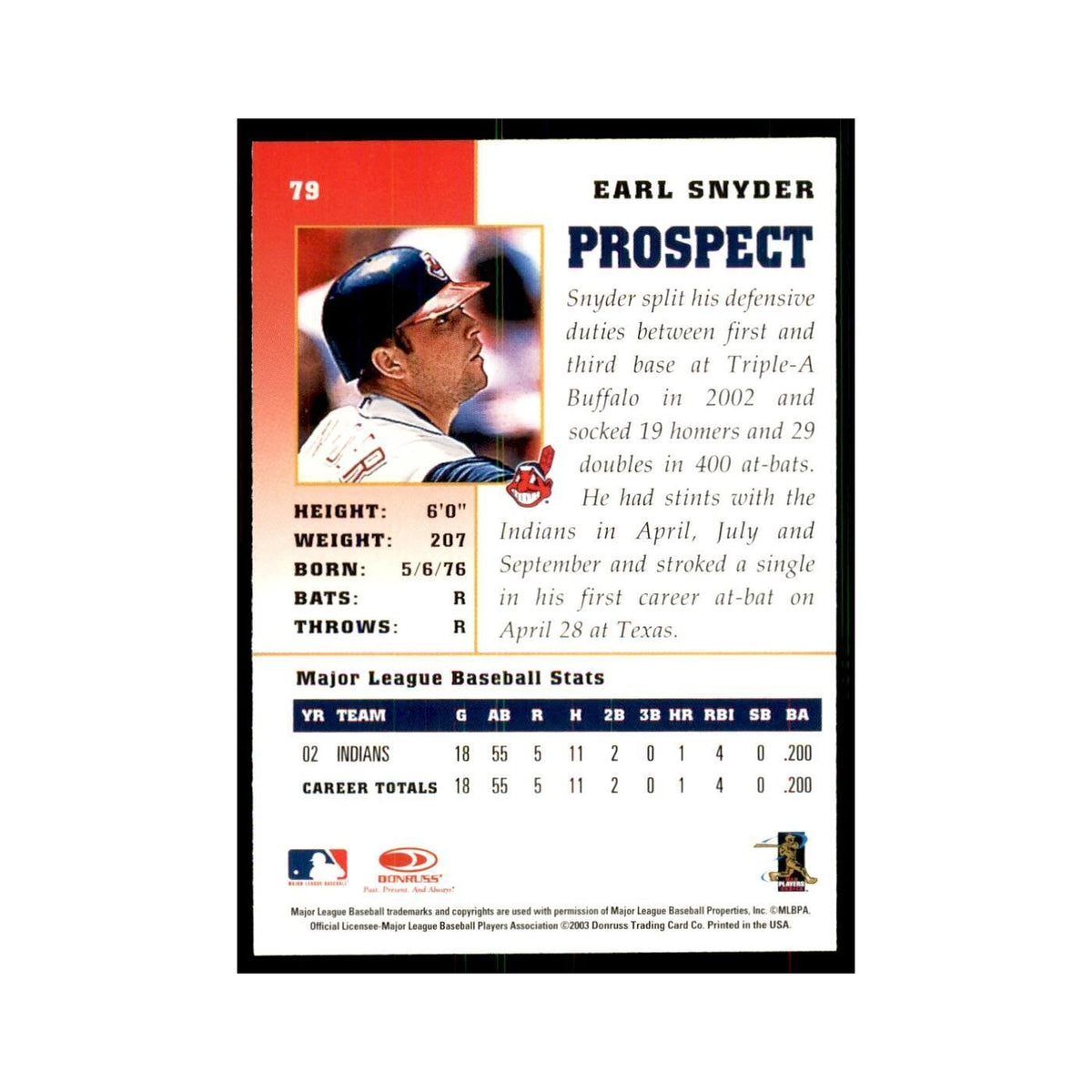 2003 Donruss Champions Earl Snyder Baseball Cards #79